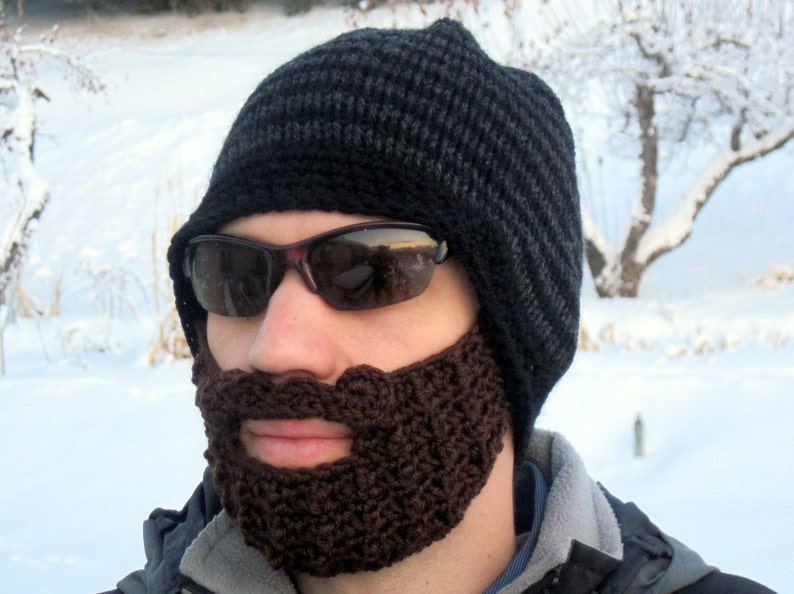 beard beanie mens large hat The Original Beard Beanie™ black and charcoal striped L/XL image 1