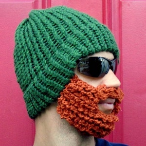 bearded lumberjack hat, green crochet beard hat, The Original Beard Beanie™ green beard hat, knit beard hat image 5