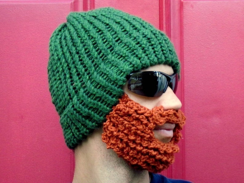 bearded lumberjack hat, green crochet beard hat, The Original Beard Beanie™ green beard hat, knit beard hat image 5