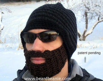 gehäkelter Bart Hut, schwarzer Hut mit Bart, Herren Bart Hut, The Original Beard Beanie™ - schwarz/charcoal gestreift S/M, Herren Bart Beanie