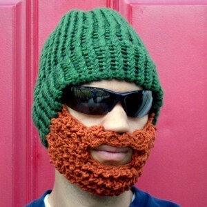 bearded lumberjack hat, green crochet beard hat, The Original Beard Beanie™ green beard hat, knit beard hat image 4