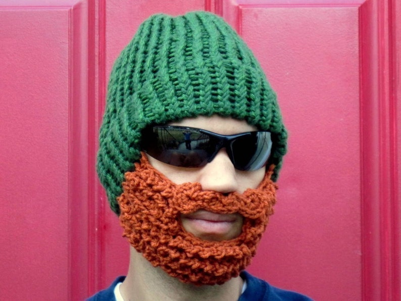 bearded lumberjack hat, green crochet beard hat, The Original Beard Beanie™ green beard hat, knit beard hat image 4