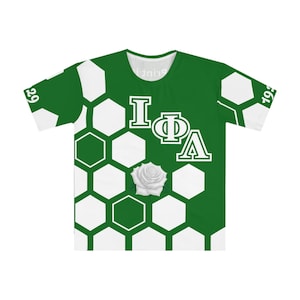 Grön hexagonig honungskakaros Iota Pi Lambda T-shirt | Heltäckande tryck