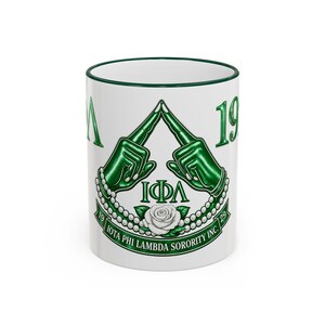 Iota Phi Lambda Sorority Accent Rim & Handle Mug | Green Sorority Coffee Cup
