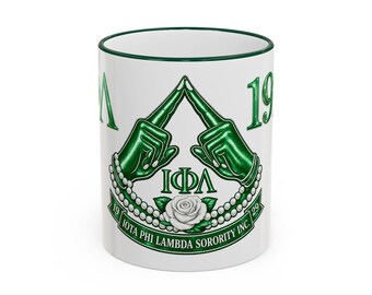 Iota Phi Lambda Sorority Accent Rim & Handle Mug | Green Sorority Coffee Cup