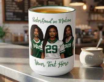 Sisterhood in Motion Green Accent Rim & Handle Mug | Iota Phi Lambda