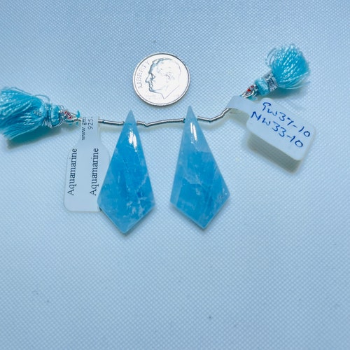 Aquamarine Gemstone outlet Beads, 35x16 Shield Shape Drops To Make Earrings