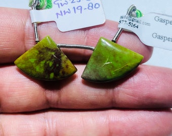 Gaspeite Matched Drops, 23x17 Fan Shape Gemstone Beads Pair To Make Earrings