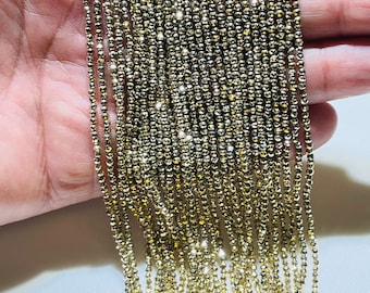 Light/Subtle  Gold Coated Pyrite Gemstone Beads, 2.25mm Faceted Beads to Make Jewelry