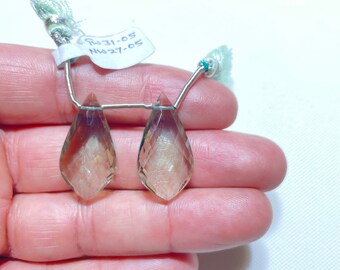 Green Quartz Beads, 27x14 Leaf Shape Gemstone Drops To Make Earrings