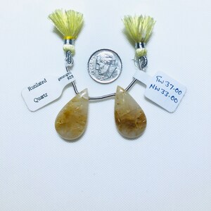 Golden Rutilated Quartz Gemstone Beads, 27x15 Almond Shape Drops To Make Earrings image 2