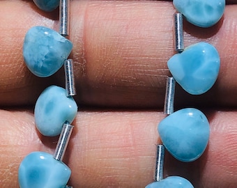 Larimar Gemstone Beads, 8mm Heart Shape Briolette To Make Jewelry