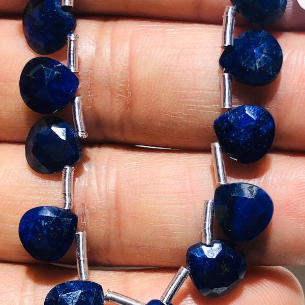 Blue Sapphire Gemstone Beads, 8mm Heart Shape Briolette Drops to Make Jewelry