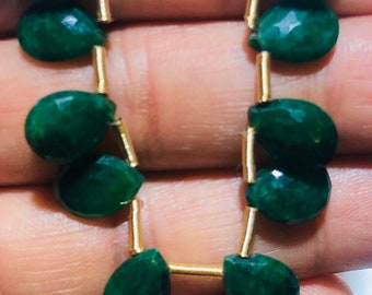 Emerald Gemstone Beads, 8x11 Almond Shape Briolette