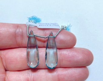 Aqua Quartz Gemstone Pair, 30x10 Almond Shape Drops To Make Earrings
