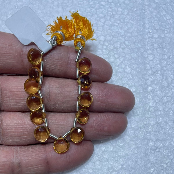 Citrine Quartz Gemstone Beads 8 mm Heart Shaped Briolette To Make Jewelry