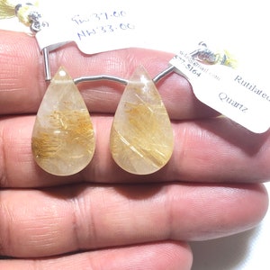 Golden Rutilated Quartz Gemstone Beads, 27x15 Almond Shape Drops To Make Earrings image 1