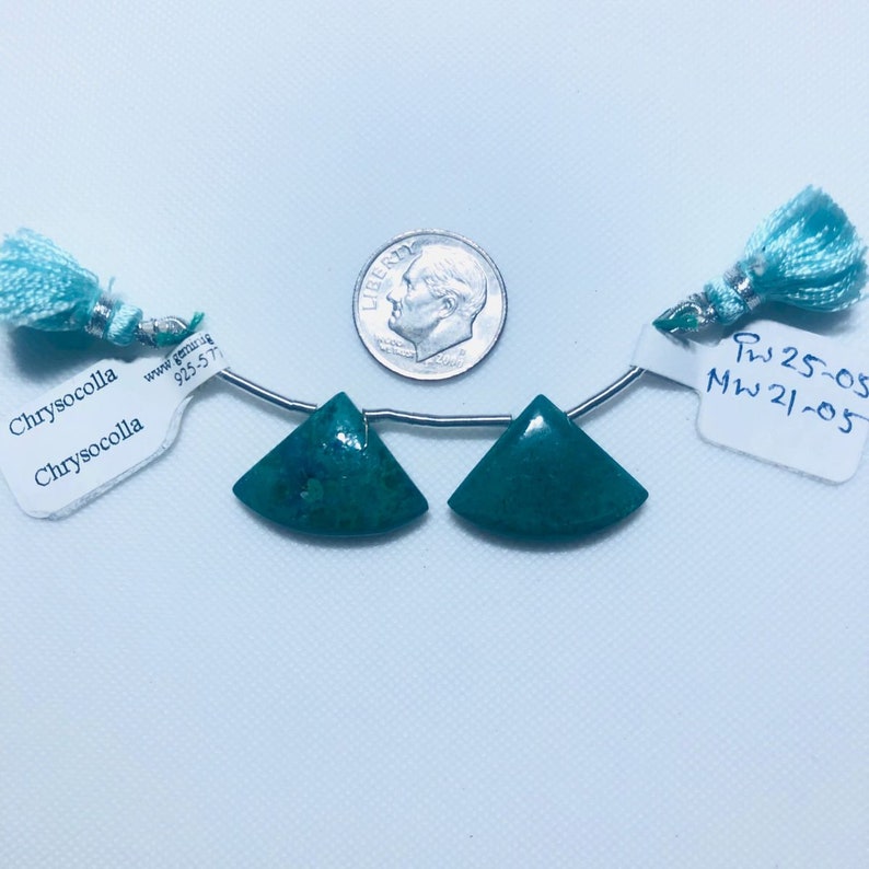 Chrysocolla Matched Drops 22x16 Fan Shape Gemstone Beads Pair To Make Earrings