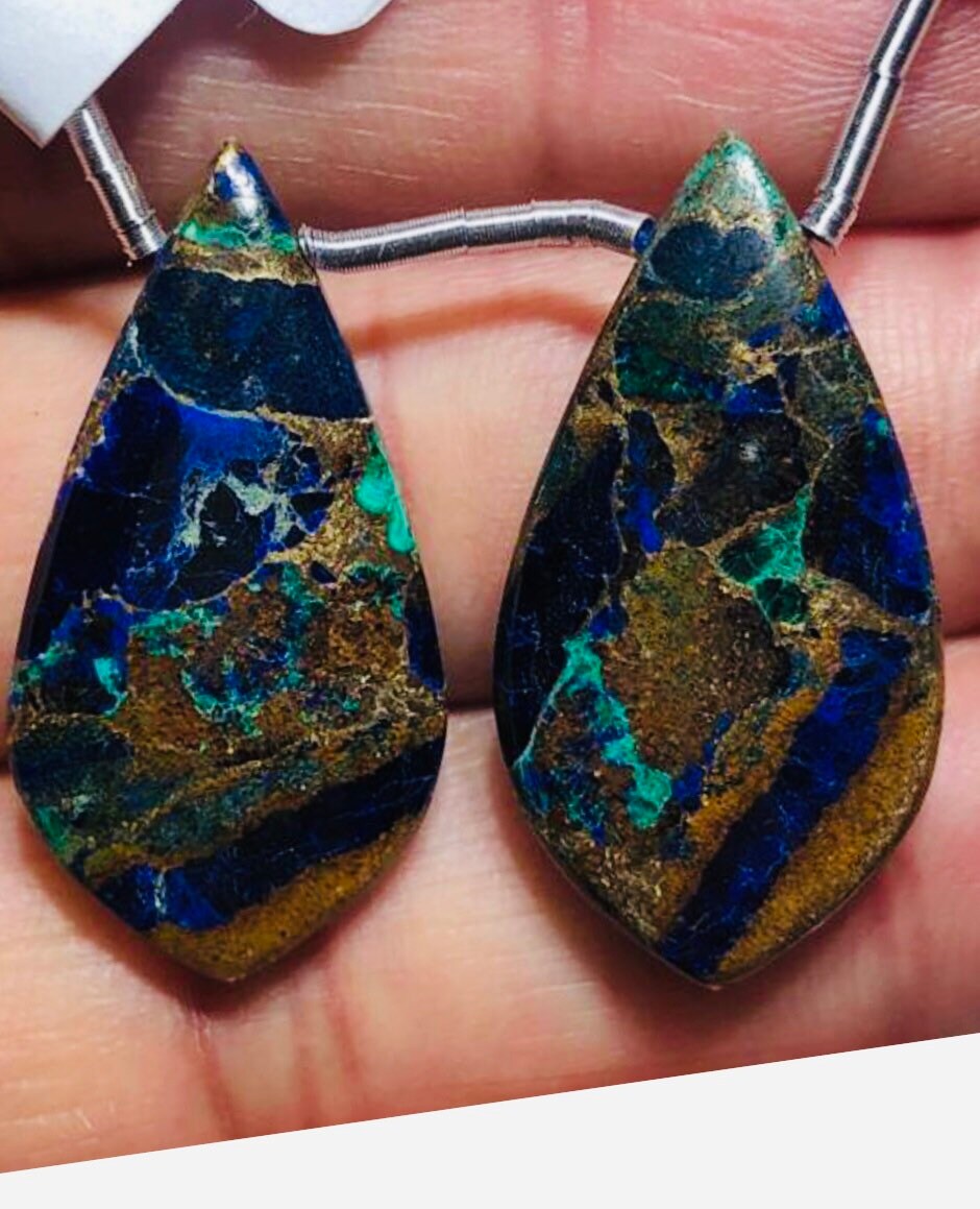 Edelstein Malachit Lapis Matched Paar 29 x 15 mm, Blattform Perlen