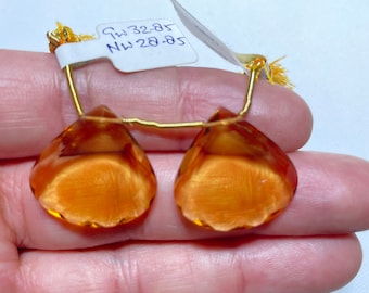 Citrine Quartz Gemstone Beads, 22mm Heart Shape Drops To Make Earrings