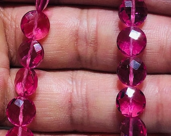 Rubelite Quartz Gemstone Beads, 8mm Coin Shape