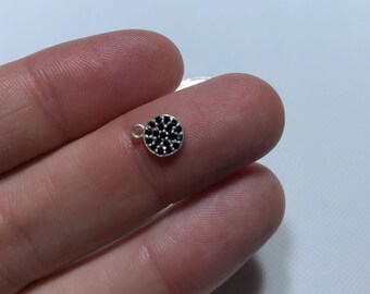 Charm Single Ring, Black Spinel, Sterling Silver, 6MM Coin Shape Round