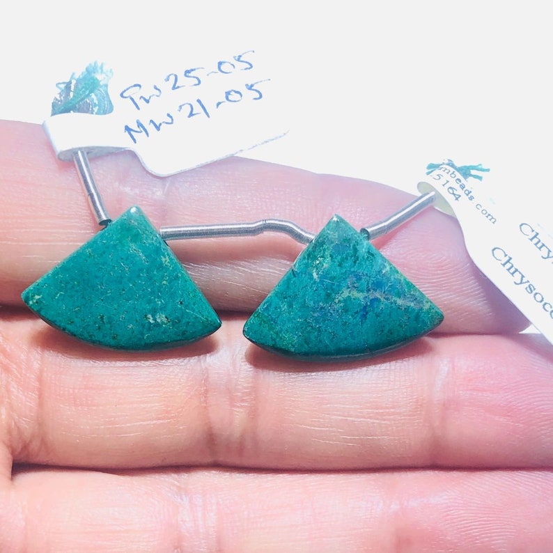 Chrysocolla Matched Drops 22x16 Fan Shape Gemstone Beads Pair To Make Earrings