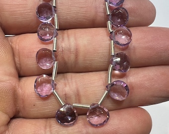 Pink/Lacender Amethyst Quartz Gemstone Beads, 8mm Heart Shape Briolette Drops to Make Jewelry