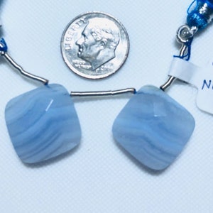 Gemstone Blue Lace Agate Matched Pair 17 mm , Cushion Shape Beads