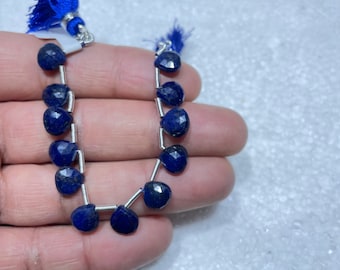 Blue Sapphire Gemstone Beads, 8mm Heart Shape Briolette Drops To Make Jewelry
