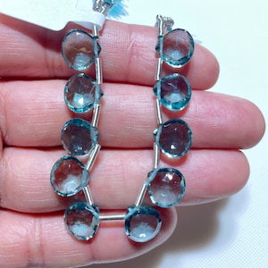 Aqua Quartz Gemstone Beads, 10mm Heart Shape Briolette Drops to Make Jewelry