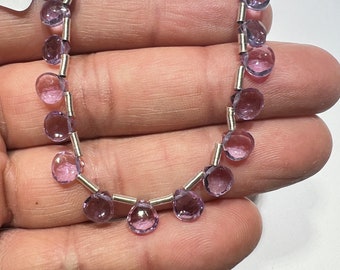 Pink/Lacender Amethyst Quartz Gemstone Beads, 6mm Heart Shape Briolette Drops to Make Jewelry