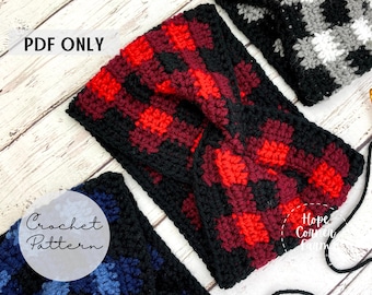 Crochet PATTERN, Buffalo Plaid Twist Headband Pattern , Crochet Earwarmer Pattern, Infant, Toddler, Child, Teen, Adult, Instant PDF Download
