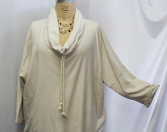 Tunic Plus Size, Plus Size Tunic, Cowl Neck Top, Coco and Juan, Lagenlook Tunic Top, White, Sand, Fleece, One Size 1X,2X,3X,4X, Bust 62"