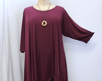 Coco and Juan, Plus Size Tunic, Lagenlook, Boho, Asymmetrical Top, Women’s Tunic Top, Fall, Plum, Traveler Knit Size 2, fits 3X,4X Bust 60"