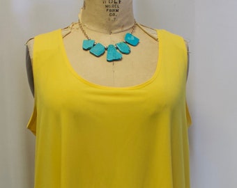 Plus Size Tank Top, Coco and Juan, Lagenlook, Sunshine Yellow, Traveler Knit, Angled, Women's Tank Top, Size 1 Fits 1X,2X Bust 50"