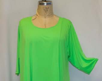 Plus Size Tunic Top, Coco and Juan, Lagenlook tunic, Plus Size Top. Asymmetric Tunic Top Neon Green  Knit Size 1 (fits 1X,2X)  Bust 50''