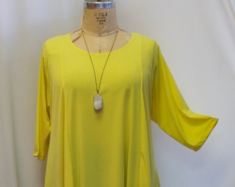 Top Taille Plus, Coco et Juan, Tunique Taille Plus, Top Asymétrique, Haut Femme, Jaune Citron, Tricot Voyageur, Taille 1, Convient 1X,2X Buste 50 pouces