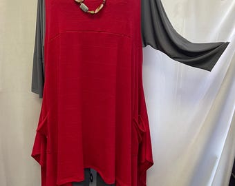 Plus Size Top, Lagenlook Tunic, Layering Top, Plus Size Tunic, Womens Tunic Top, Jumper  Red, Knit Size 1 Fit 1X,2X  Bust to 50''