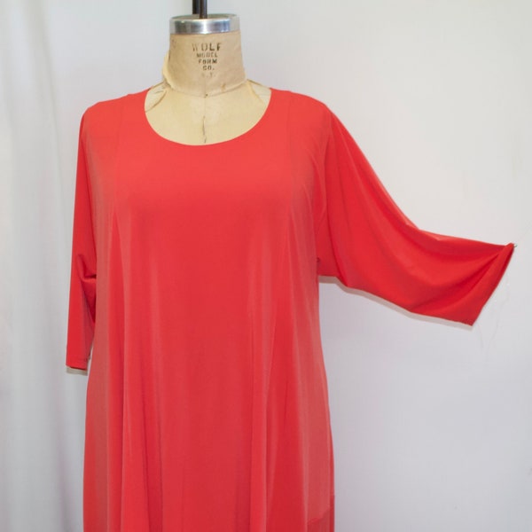 Coco and Juan, Plus Size Tunic, Lagenlook Tunic, Asymmetric Tunic Top, Bright  Orange Traveler Knit, Size 1 (fits size 1X,2X)   Bust 50"