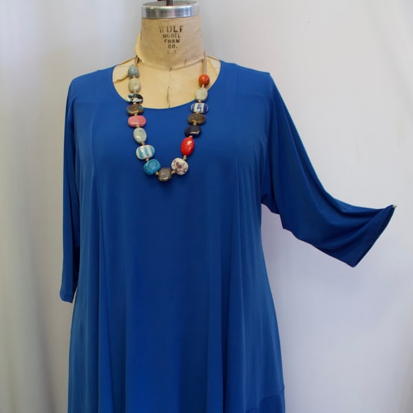 Coco and Juan, Plus Size Tunic, Lagenlook Tunic, Asymmetric Tunic Top, Royal Blue, Traveler Knit, Size 2 (fits size 3X,4X)   Bust 60"