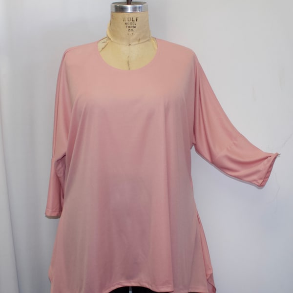 Plus Size Top, Coco and Juan, Lagenlook, Plus Size Tunic, Soft Pink, Polyester Knit Drape Side, Tunic Top, One Size Plus, Bust  to 60"