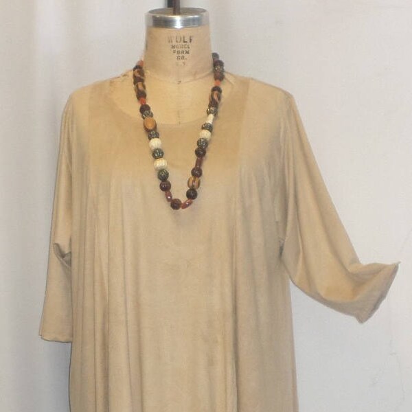 Coco and Juan, Lagenlook, Plus Size Top, Asymmetric Womens Tunic Top, Vanilla, Beige, Faux Suede Knit Size 1 (fits 1X,2X)  Bust 50 inches