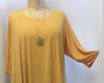 Coco and Juan, Plus Size Tunic, Lagenlook Tunic, Asymmetric Tunic Top, Gold, Yellow Traveler, Knit Size 2  (fits size 3X,4X) Bust 60 inches