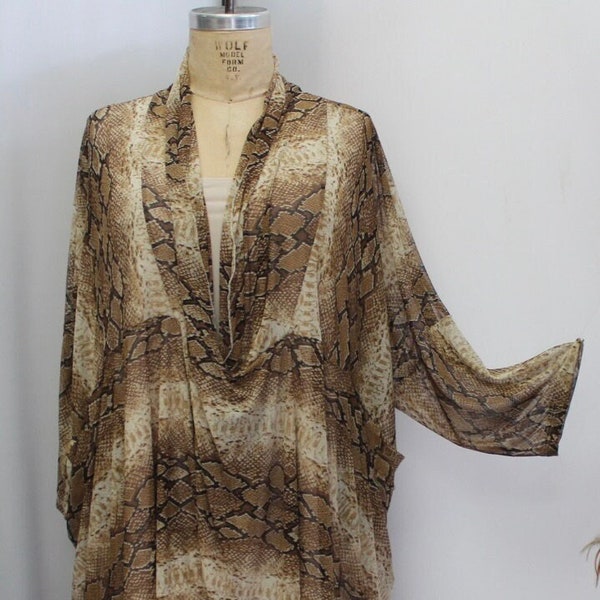 Tunic Plus Size, Plus Size Caftan, Cross Over, Coco and Juan, Lagenlook Tunic Top, Brown, Beige, Snake Print, One Size 1X,2X,3X,4X, B 72"