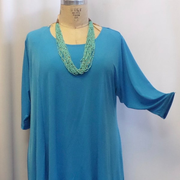 Plus Size Tunic, Coco and Juan. Plus Size Top, Lagenlook, Asymmetric Top, Turquoise Blue, Traveler Knit Size 2 (fits 3X,4X)   Bust 60 inches