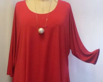 Womens Plus Size Tunic Top, Coco and Juan, Lagenlook Top, Plus Size Tunic, Red,  Knit Drape Sides Tunic Top, One Size, 1X,2X,3X  Bust to 60"