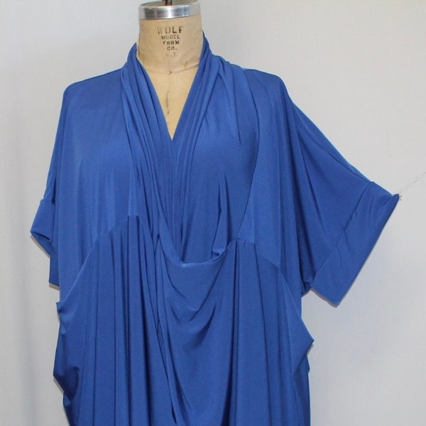 Tunic Plus Size, Plus Size Caftan, Cross Over, Coco and Juan, Lagenlook Tunic Top Royal BlueTraveler Knit, One Size 1X,2X,3X,4X, B 72"