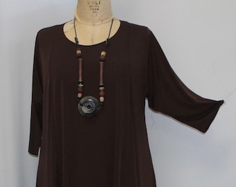 Plus Size Tunic, Coco and Juan, Plus Size Women's Top, Asymmetric Tunic Top, Brown, Polyester, Traveler Knit Size 2 (fits 3X,4X)   Bust 60"