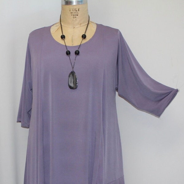Plus Size Tunic, Coco and Juan, Plus Size Women's Top, Asymmetric Tunic Top, Purple, Polyester, Traveler Knit Size 1 (fits 1X,2X)   Bust 50"